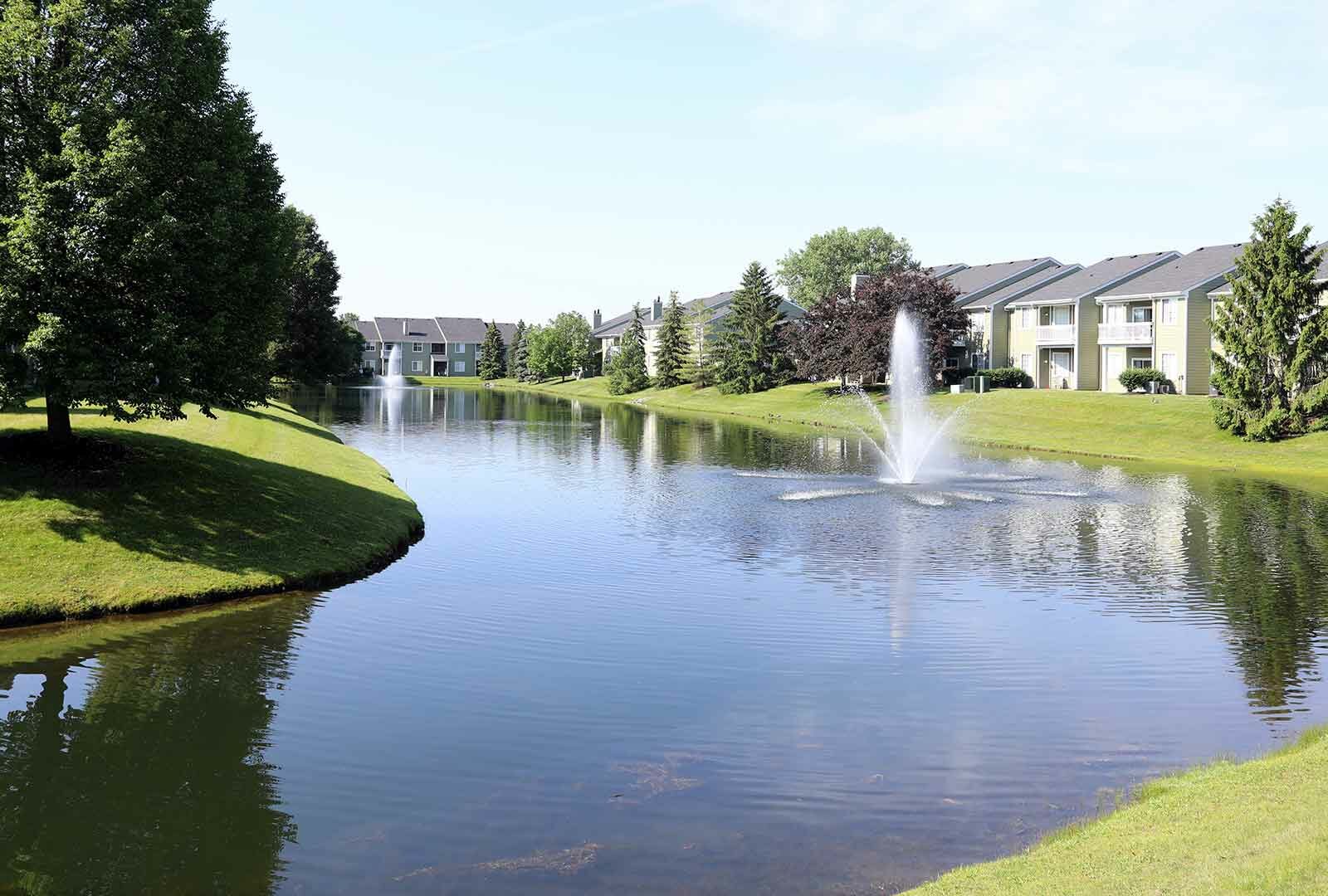 Water feature and landscaping at Emerald Lakes.