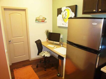 Built-in desk and study area in an apartment at Palmera.