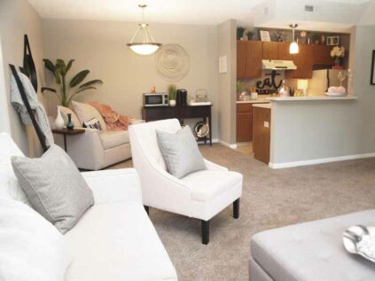 A kitchen-dining room combo smartly furnished to highlight the versatility of the space.