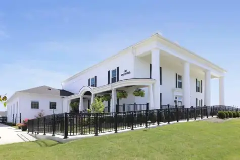 Exterior of apartment clubhouse at Greyson on 27.