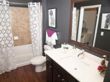 Bathroom with combination tub and shower at Kendal on Taylorsville.
