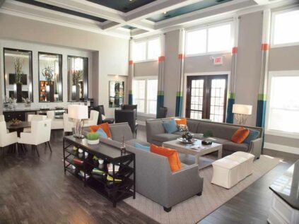 Spacious, decorated clubhouse lounge at Kendal on Taylorsville.