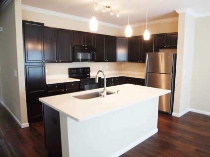 Spacious modern kitchen with island at Kendal on Taylorsville.