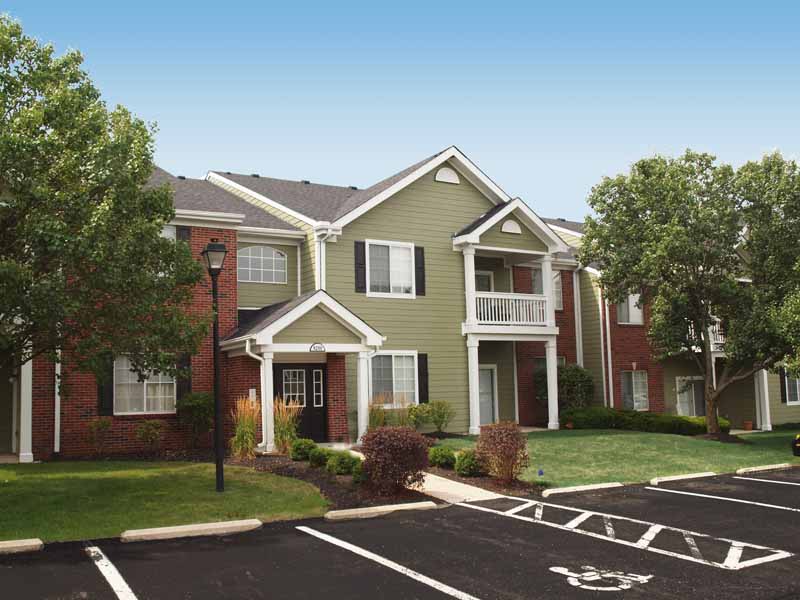 Resident parking outside apartment buildings at the Reserve at Miller Farm.