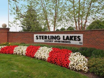 Sterling Lakes Luxury Apartments front entrance sign.