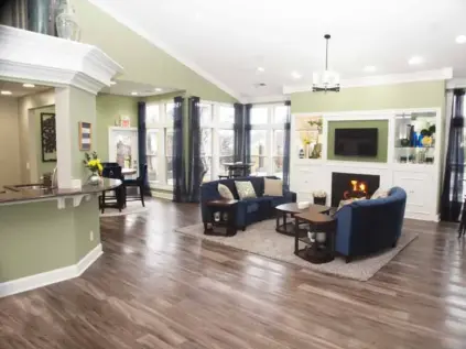 Decorated clubhouse lounge area at Waterford Place.
