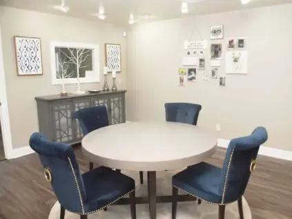Decorated clubhouse dining area at Waterford Place.