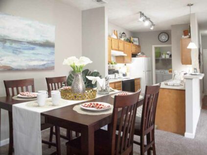 Decorated kitchen and dining area at Waterford Place.