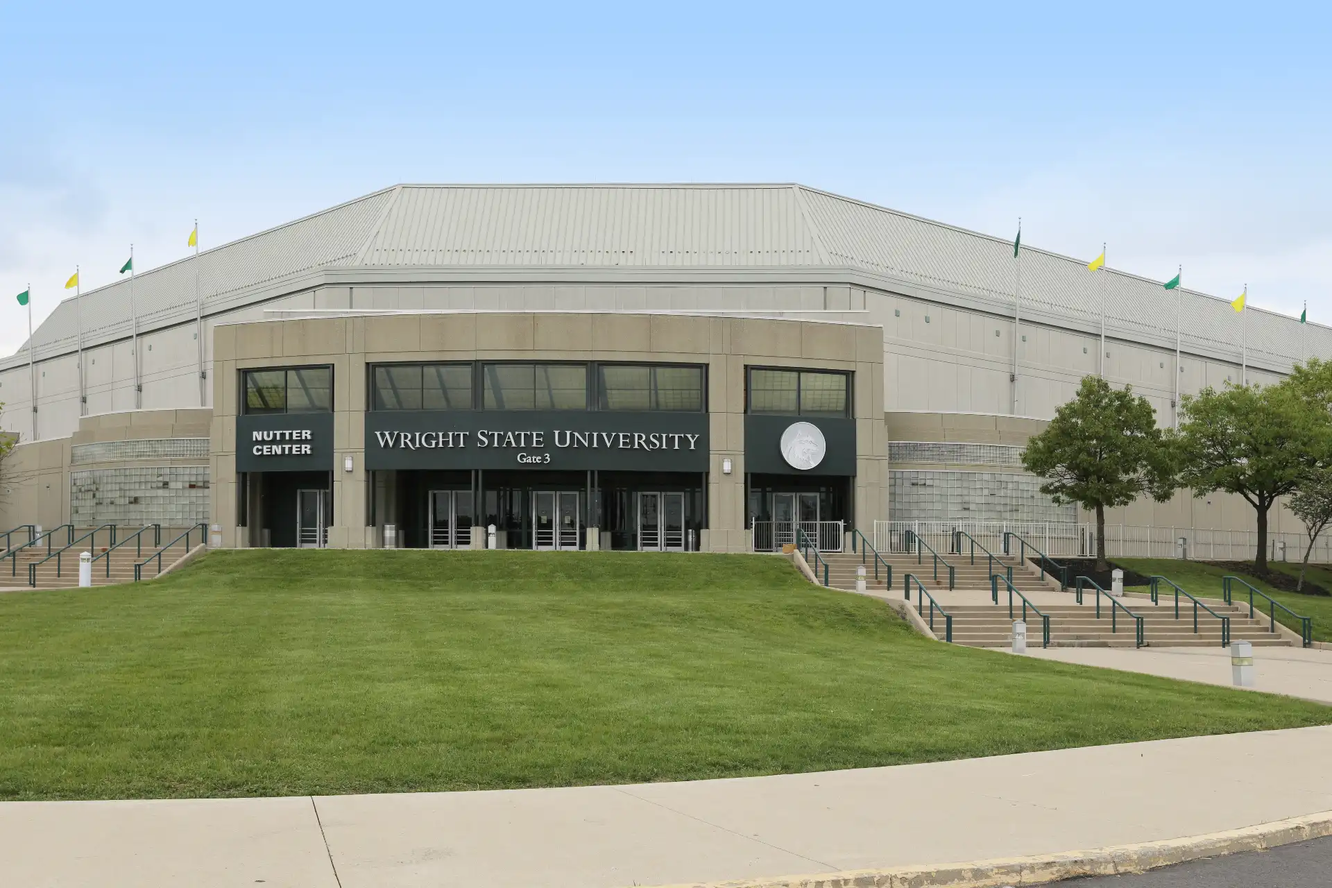 An exterior view of Wright State University in Fairborn, near Brinley Place.