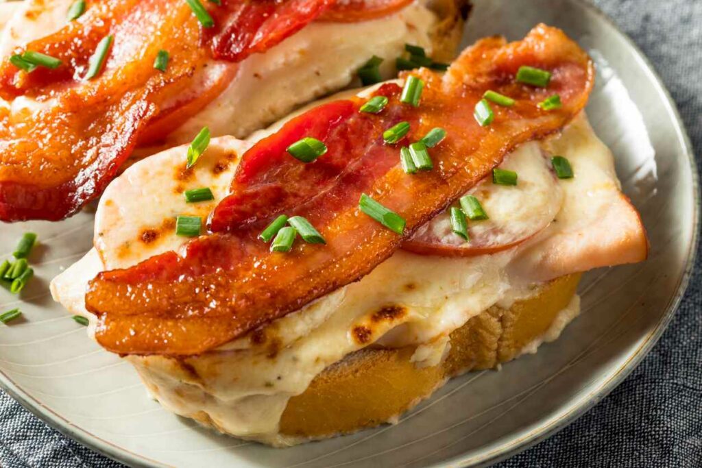 Close-up of a Hot Brown sandwich