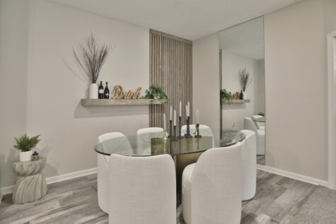 A simple and modern furnished dining room.
