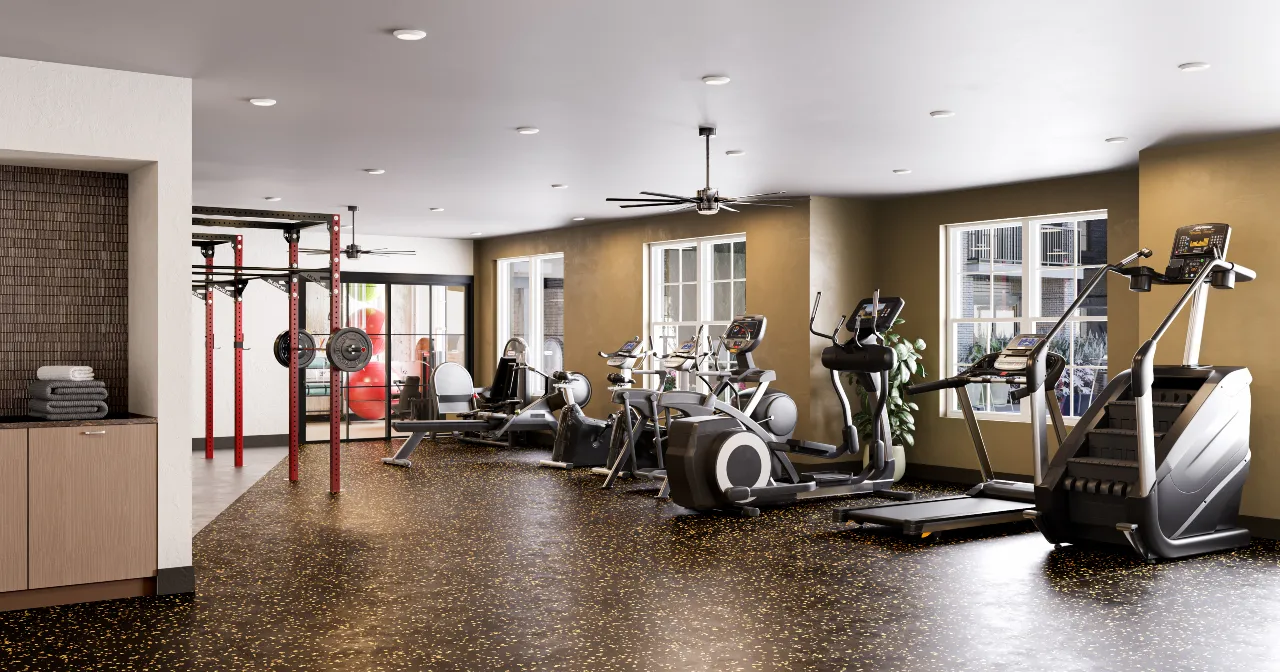 Rendering of the state of the art fitness center at Graphite Oakley.