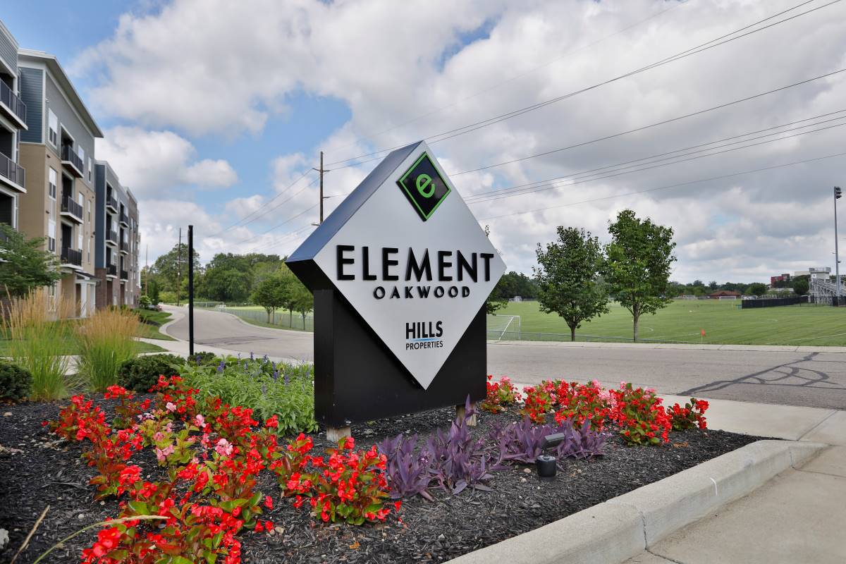 The Element Oakwood community entrance and signage.