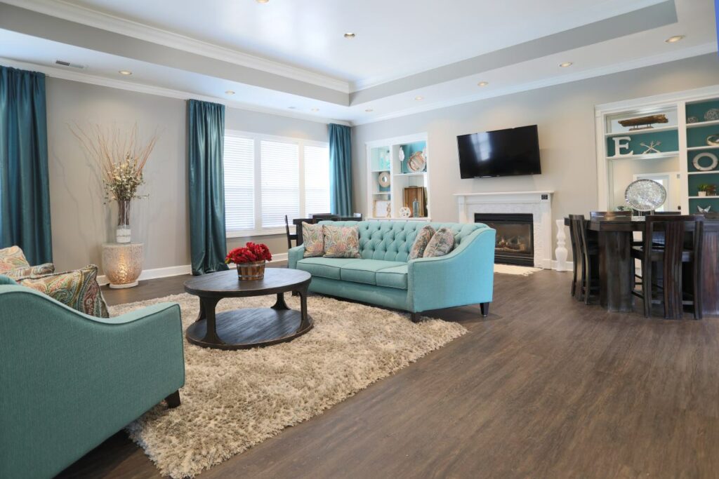 Cozy Apartment Lobby with a Fireplace