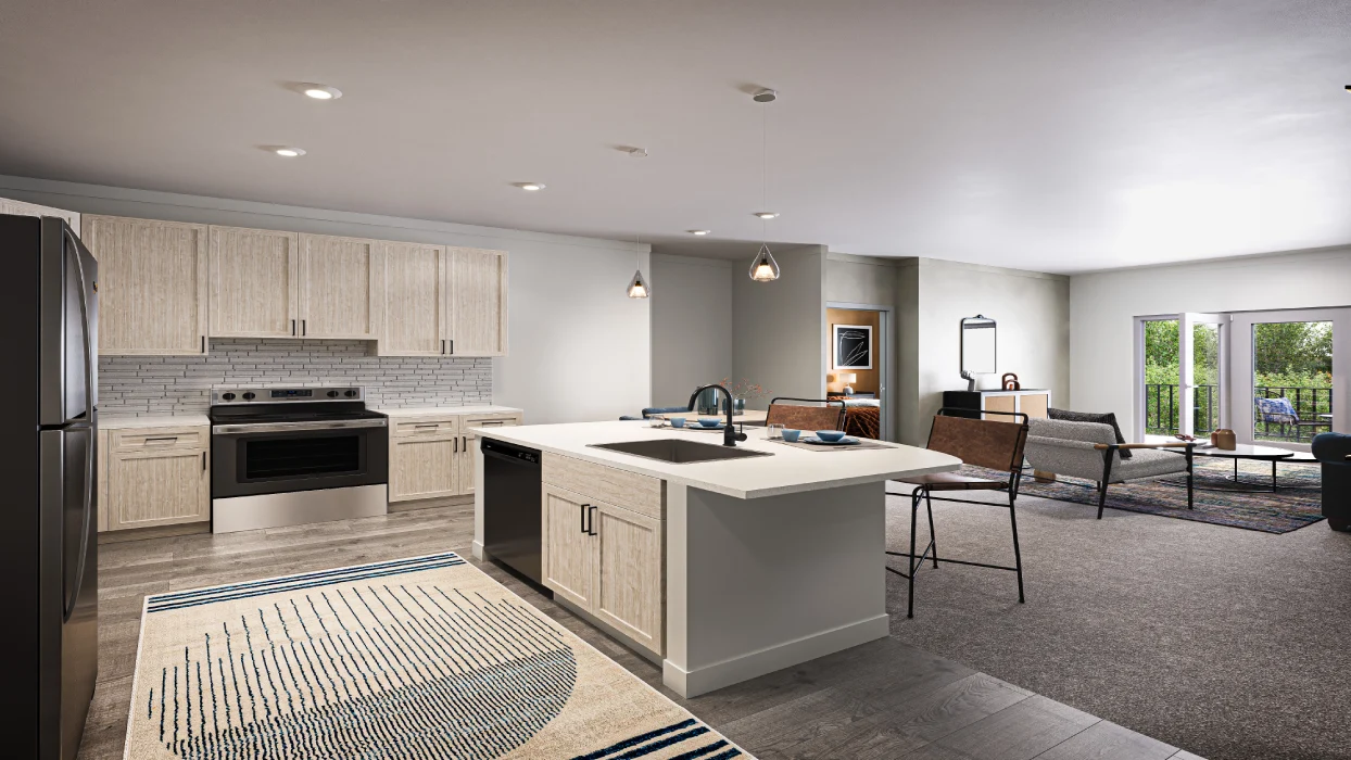 View of Kitchen and Living Area