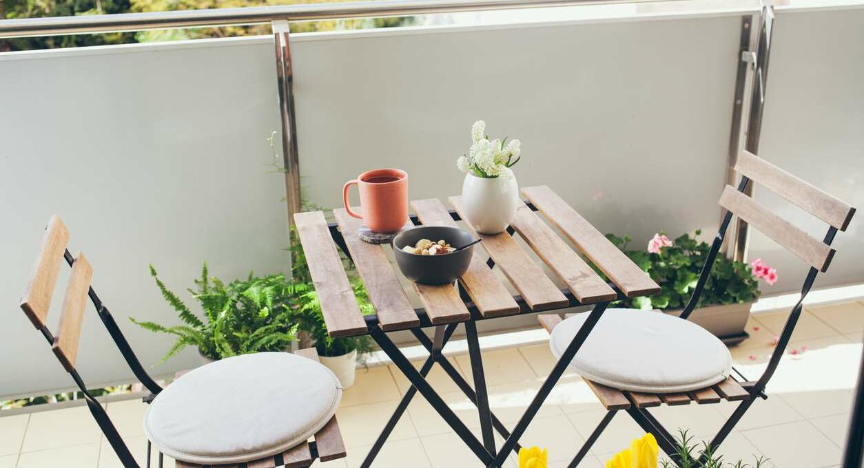 A nice breakfast set up on a balcony table