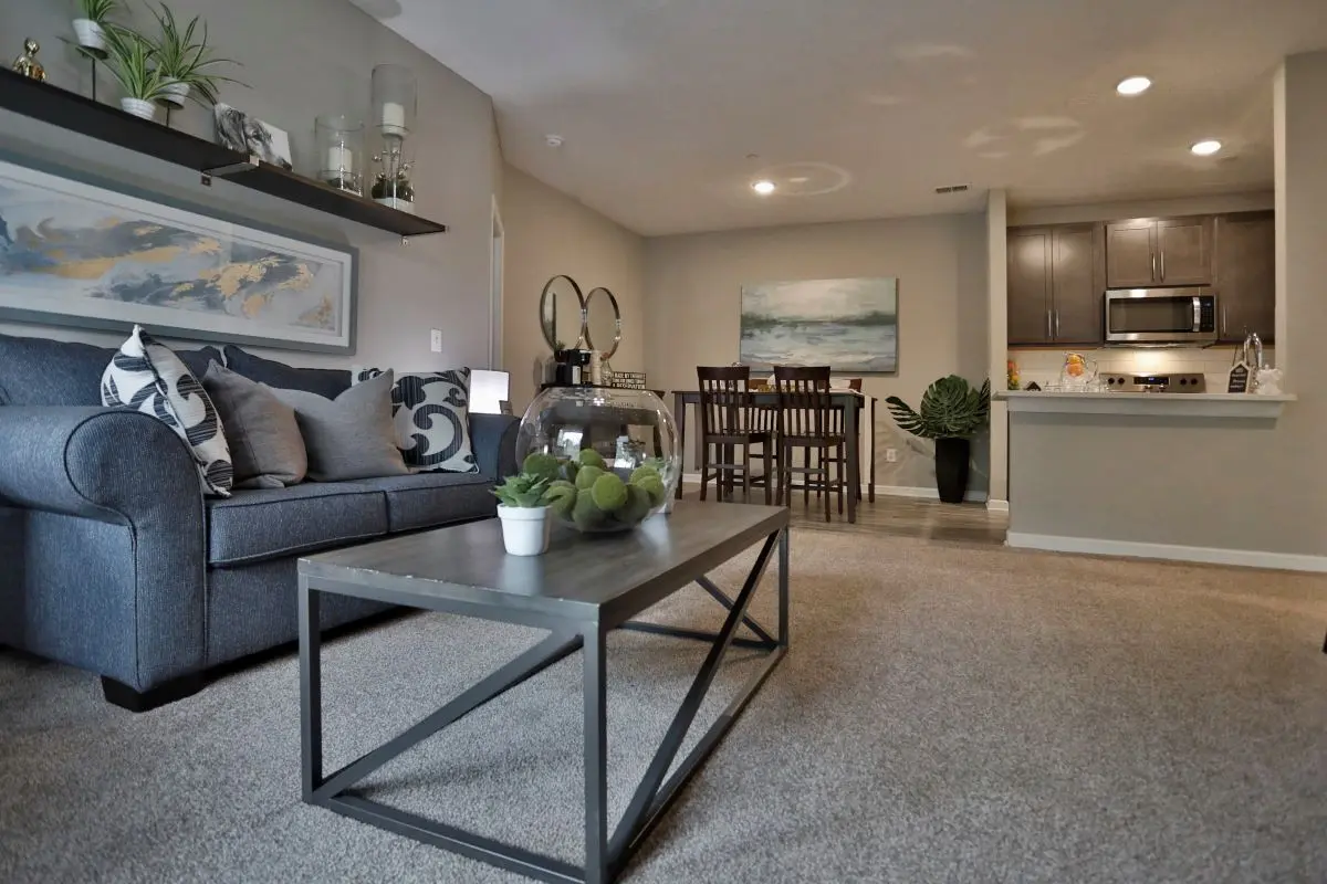 Waterford place model living space and dining room