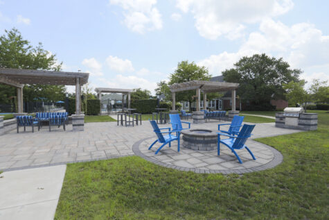 Reserve at Miller Farm social deck with fire pit, grilling area and seating.