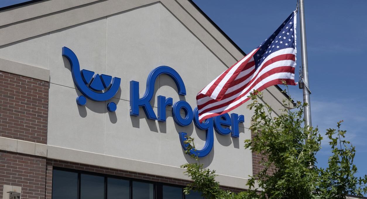 The outside of a Kroger store.