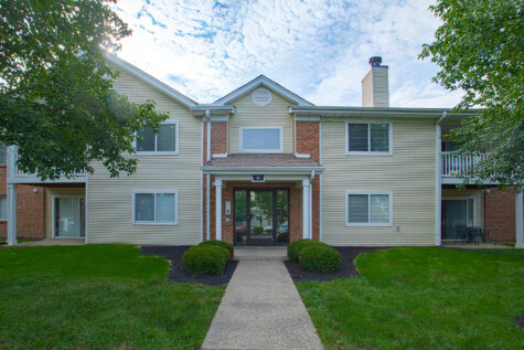 Exterior community view of Fox Chase South Apartments in Southgate, Kentucky, showcasing tree-lined surroundings, well-maintained grounds, and comfortable apartment living.
