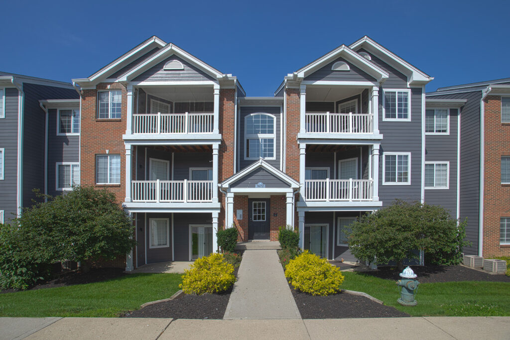 Apartment homes at Waterford Place Apartments in Loveland, Ohio, featuring well-maintained exteriors, mature landscaping, and a peaceful residential setting.