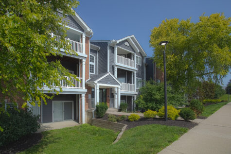Scenic view of Waterford Place Apartments in Loveland, Ohio, highlighting attractive apartment homes, lush landscaping, and a welcoming neighborhood atmosphere.