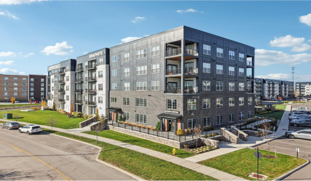 Exterior View of Graphite Oakley apartments, who 2026 New Construction Community of the Year by the National Apartment Association.