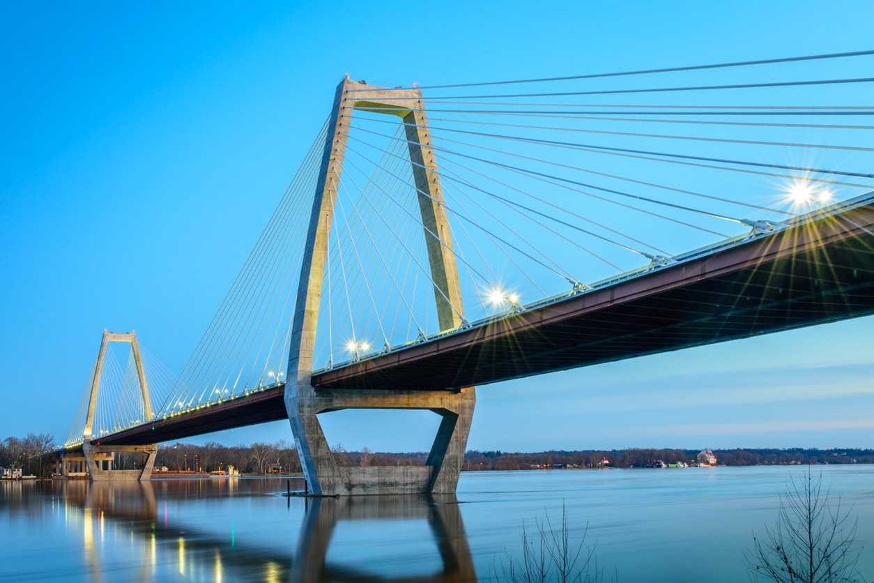Evening view of the Lewis and Clark Bridge.