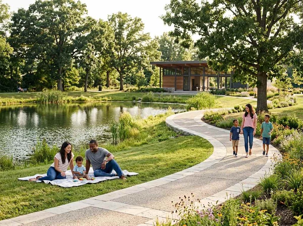 Beautiful landscape, pond, greenery and walking paths near Relay129 in Liberty Township.